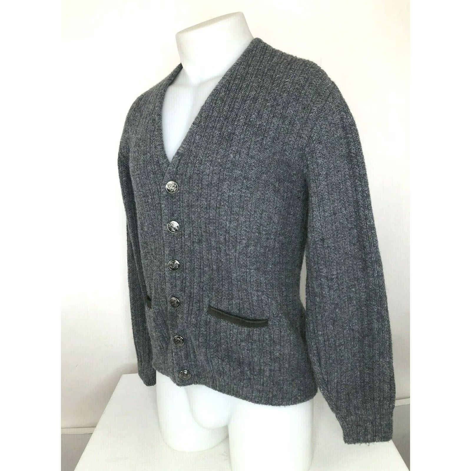 Sears Kings Road / Sears Mens M Cardigan Sweater Wool Gray 90s Vintage Knit Mens Size US M / EU 48-50 / 2 - 4 Thumbnail
