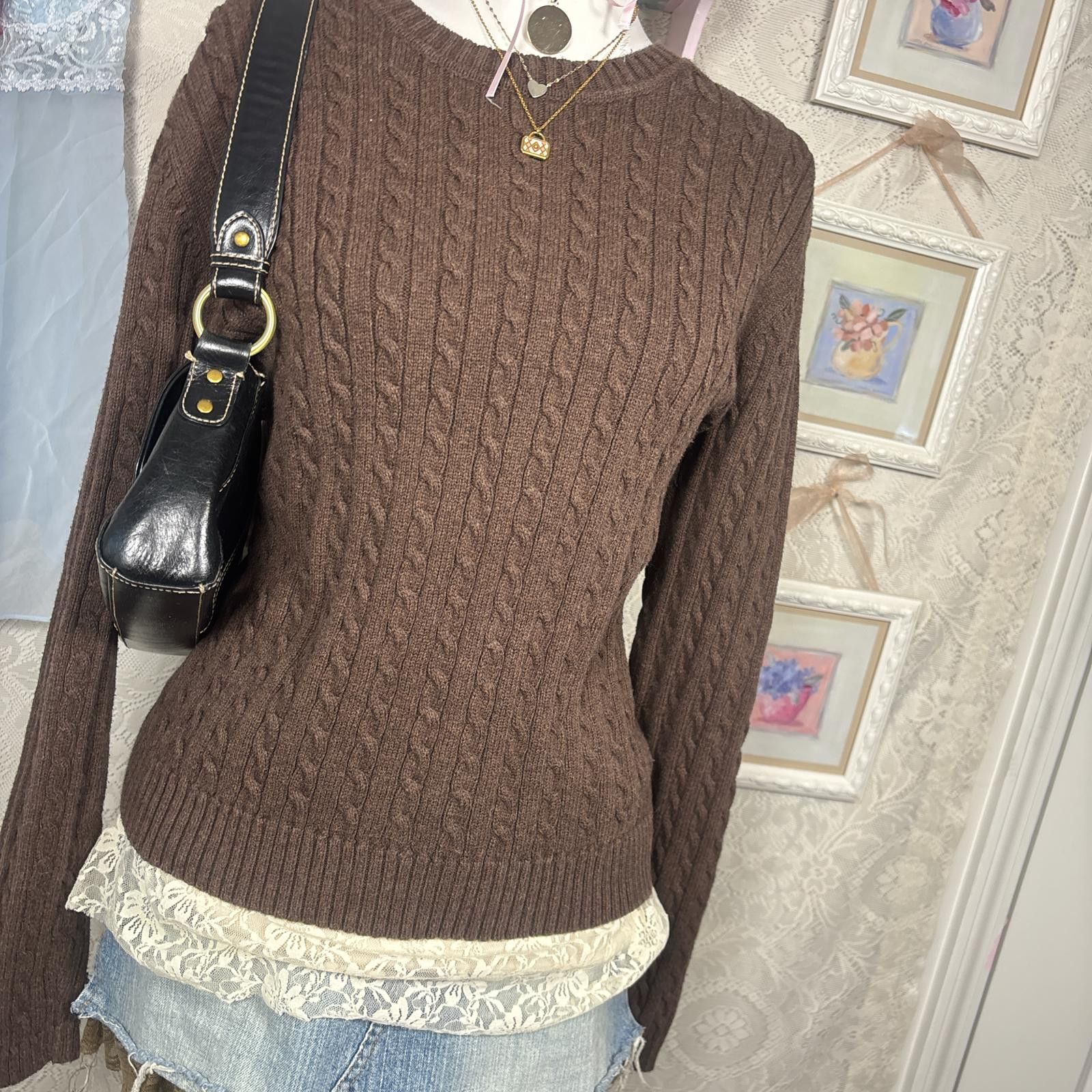 Croft & Barrow vintage Rory Gilmore brown knit sweater Size L / US 10 / IT 46 - 3 Thumbnail