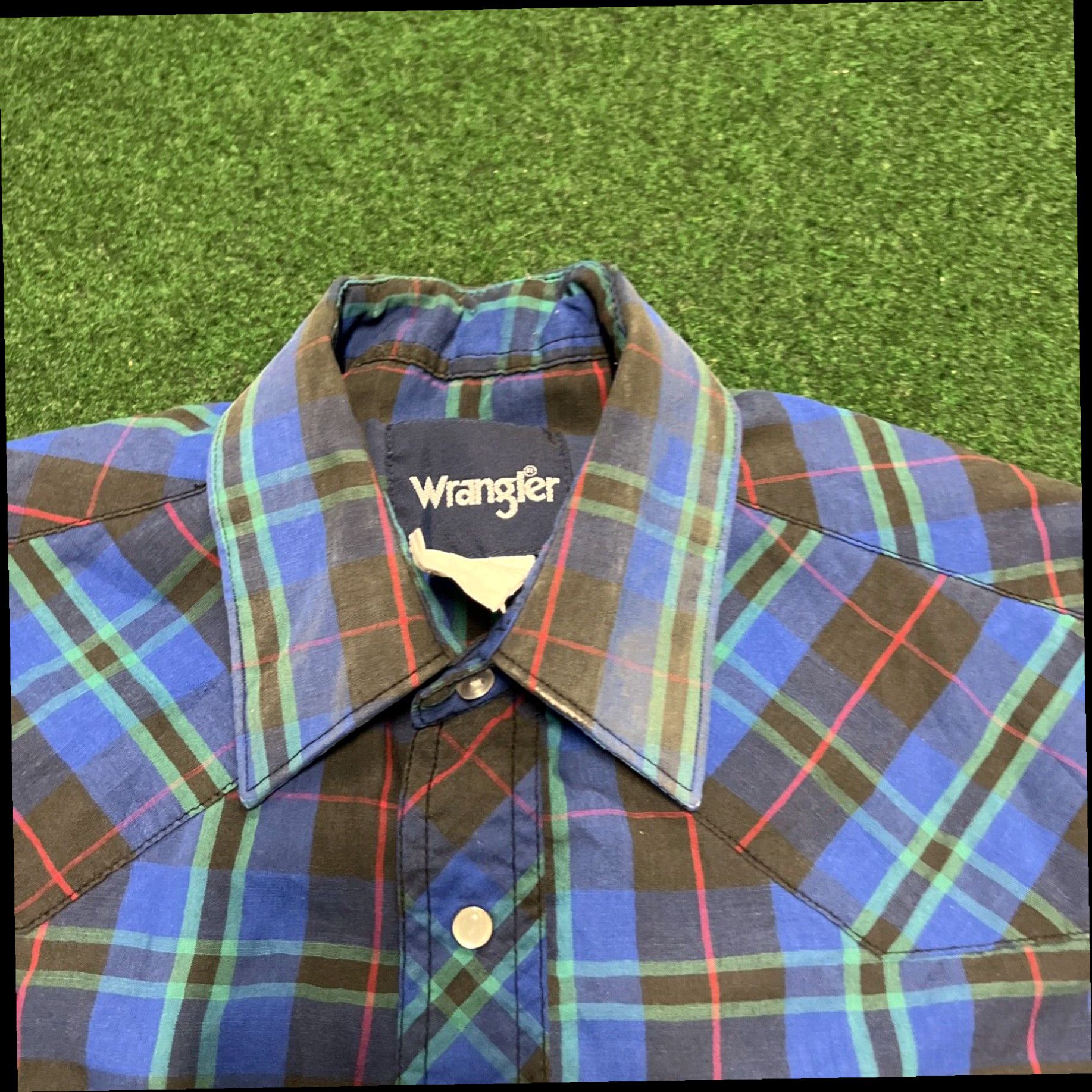 Wrangler Vintage WRANGLER Mens Large Blue Short Sleeve Western Pearl Snap Cowboy Shirt Size US L / EU 52-54 / 3 - 5 Thumbnail