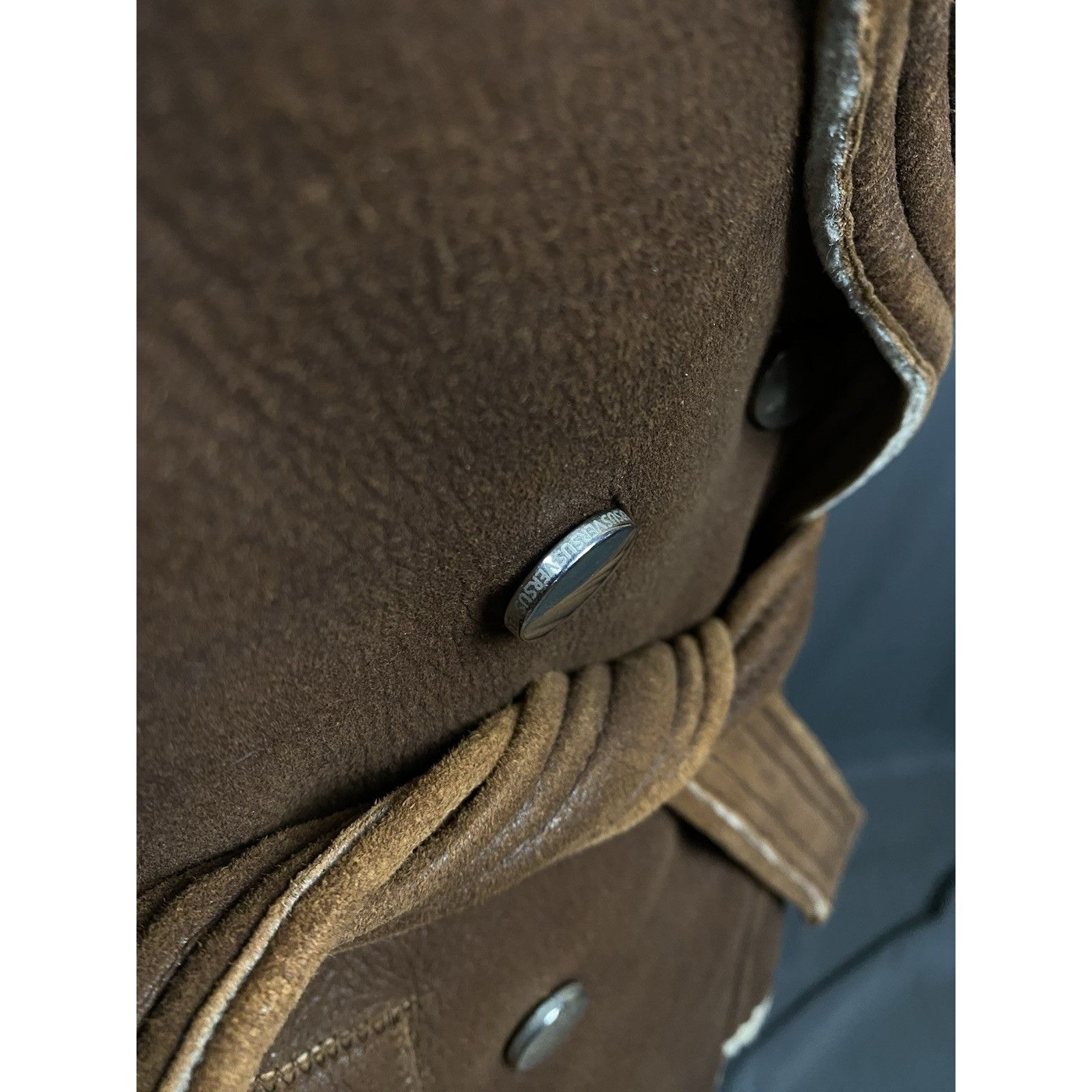 Versace Versus Versace Vintage Brown Shearling Belted Biker Jacket S Size S / US 4 / IT 40 - 8 Thumbnail