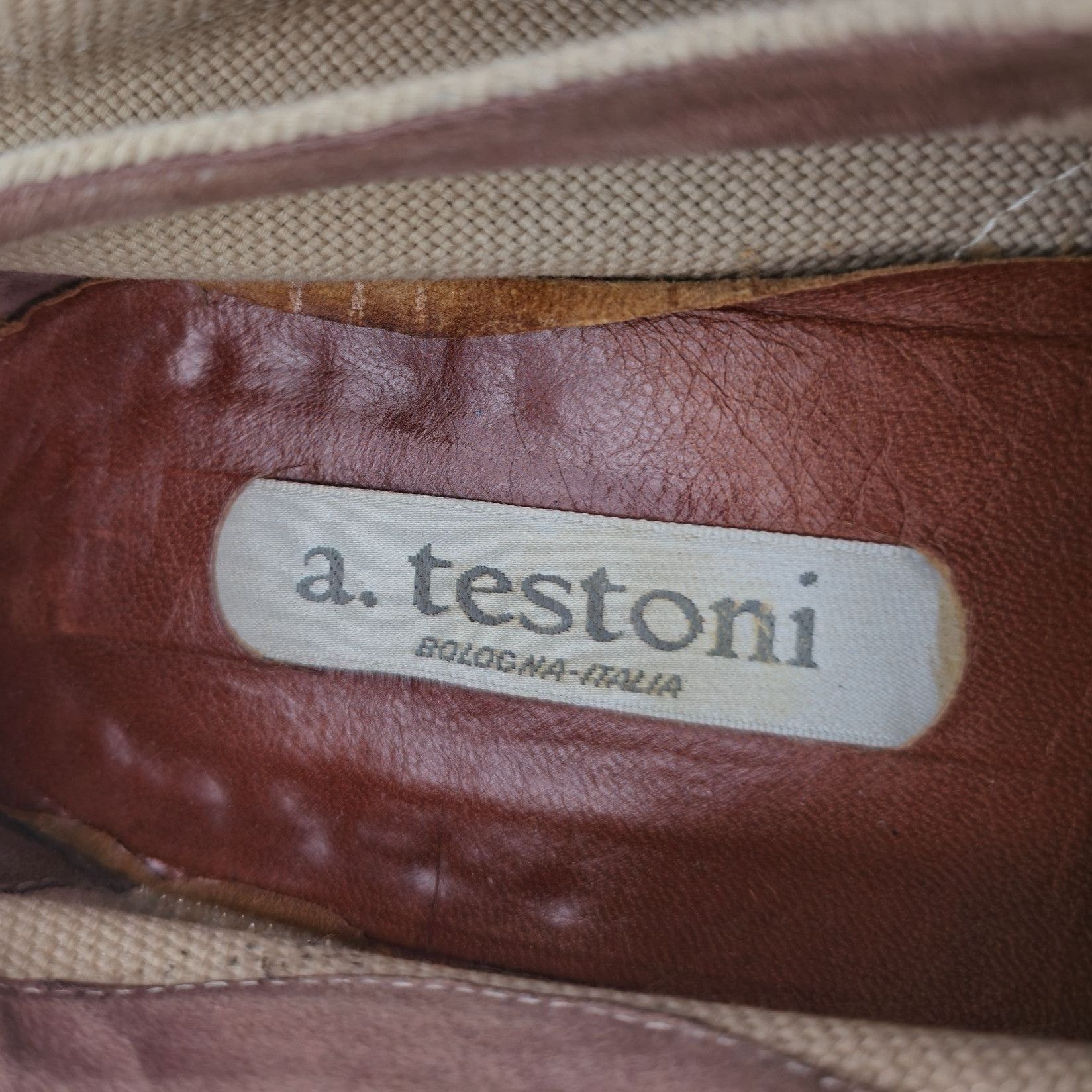Testoni A. Testoni Italy Men 9 Dress Shoe Beige Brown Canvas Leather Size US 9 / EU 42 - 10 Thumbnail