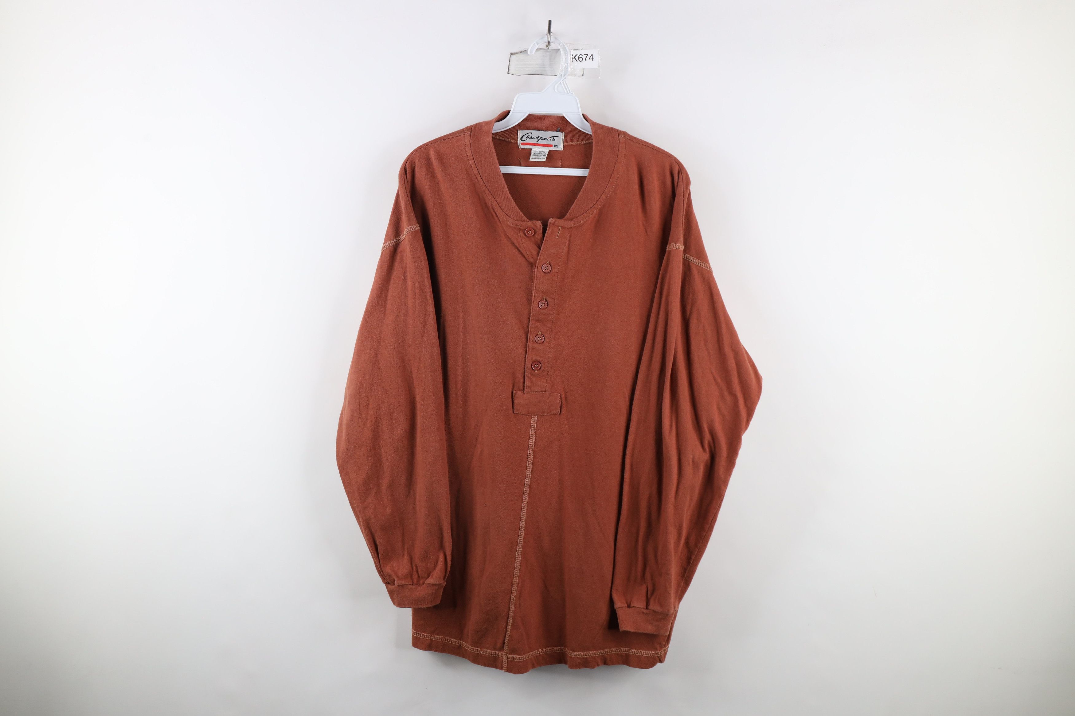 Vintage Vintage 90s Streetwear Long Sleeve Henley T-Shirt Orange Size US M / EU 48-50 / 2 - 1 Thumbnail