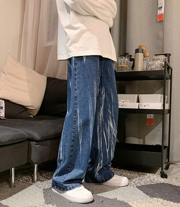 Japanese Brand Men's loose-fitting wide-leg straight tie-dye jeans Size US 32 / EU 48 - 2 Thumbnail