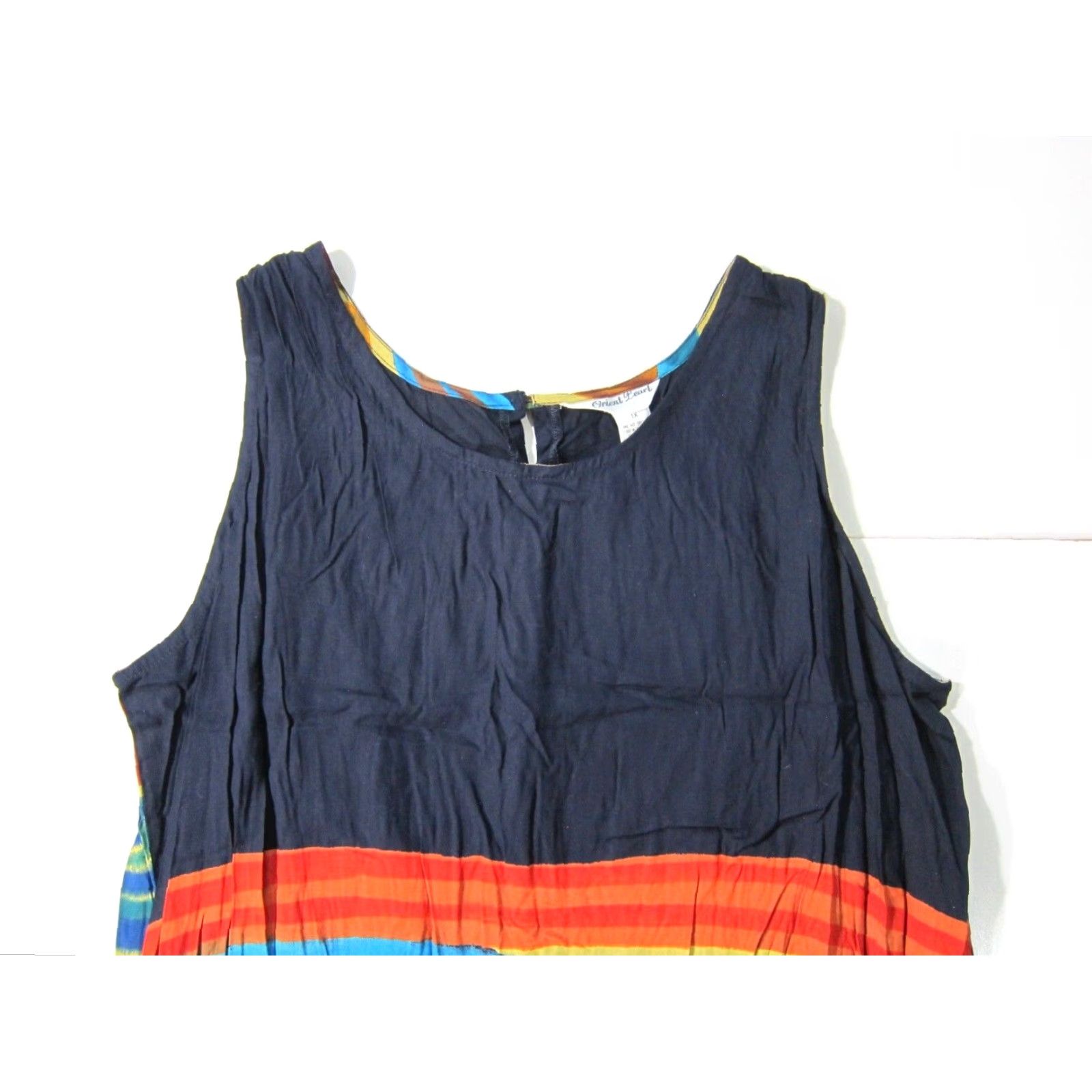Vintage NWT Orient Pearl Indonesia Maxi Tank Dress 1X Blue Yellow Green Long 100% Rayon Women Sleeveless Size XL / US 12-14 / IT 48-50 - 4 Thumbnail