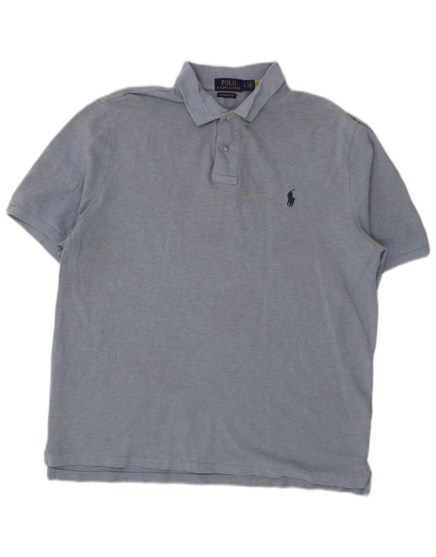 Polo Ralph Lauren Mens Custom Slim Fit Polo Shirt Large Blue Cotton Size US M / EU 48-50 / 2 - 1 Thumbnail