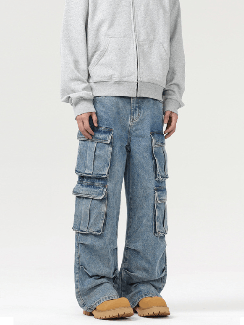Japanese Brand American style high street washed multi-pocket cargo jeans Size US 32 / EU 48 - 3 Thumbnail