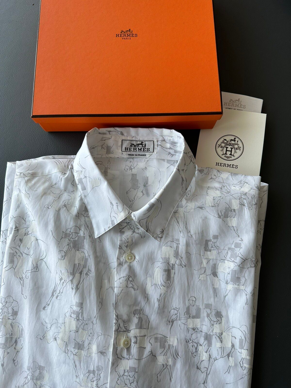 image of Hermes Super Runway Equestrian Horse Print Chemise Shirt in White, Men's (Size XL)