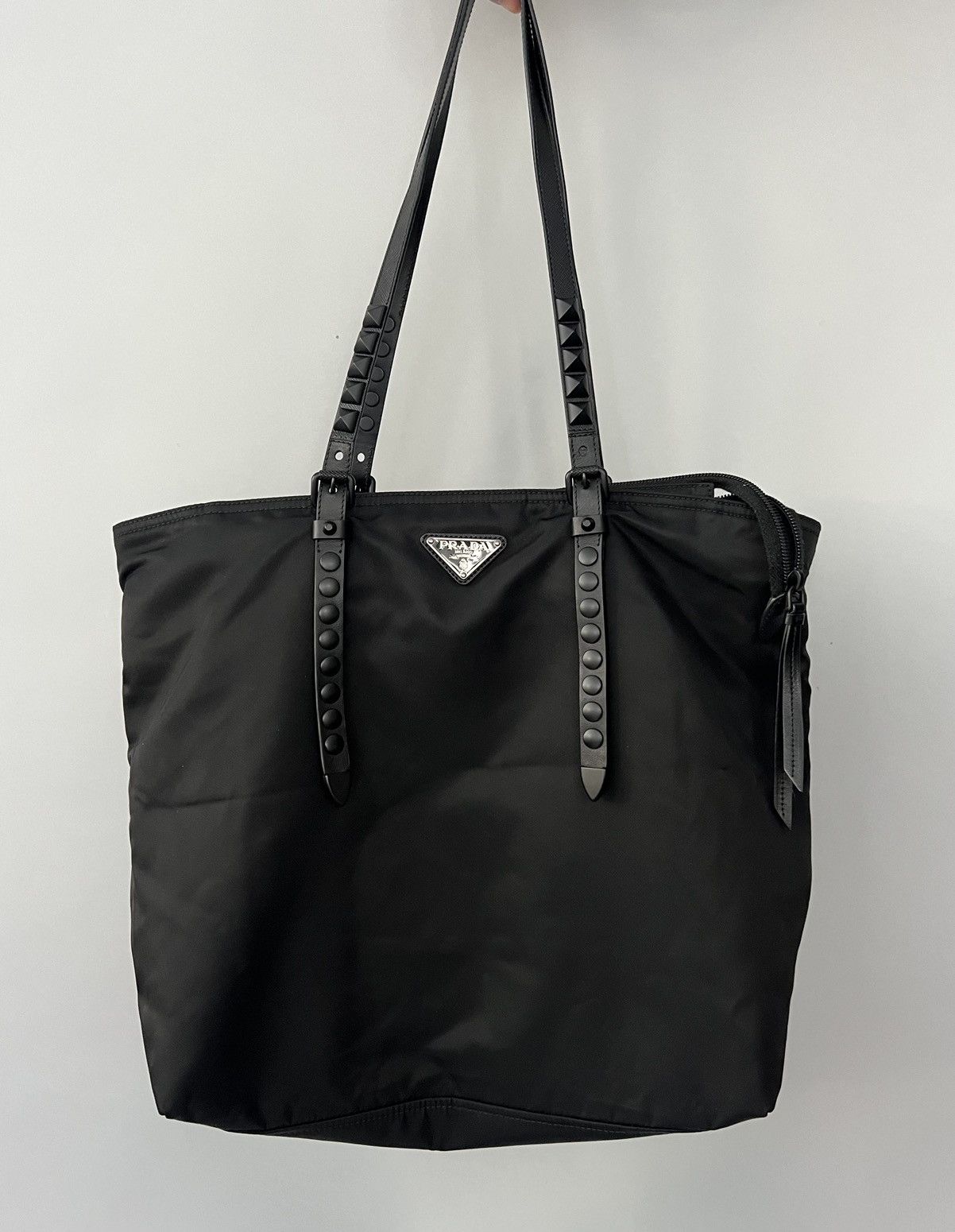 Prada Prada Black Studded Nylon Shopper Bag Size ONE SIZE - 2 Thumbnail