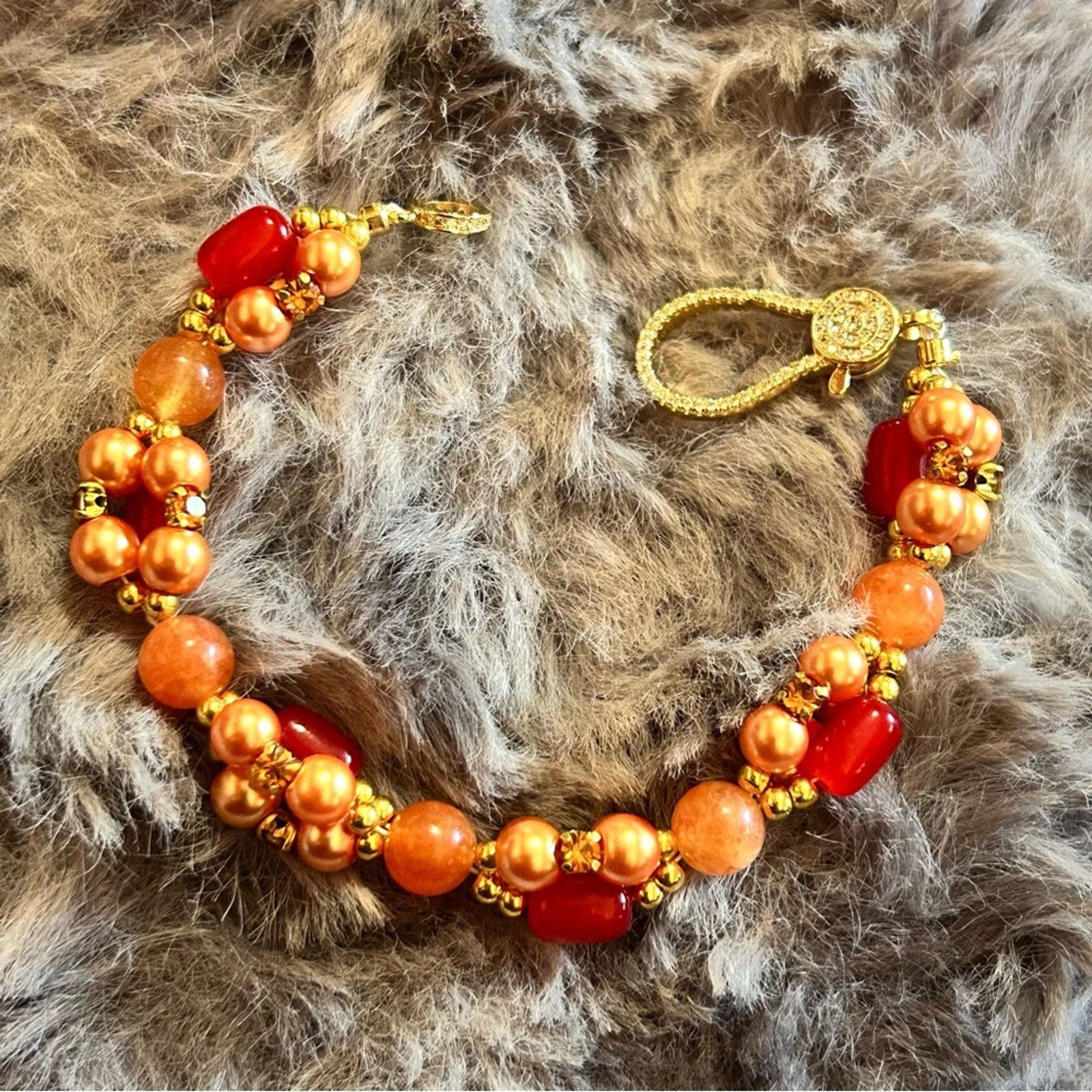 Handmade Handcrafted elegant glam mango twist orange jade bracelet Size ONE SIZE - 5 Thumbnail
