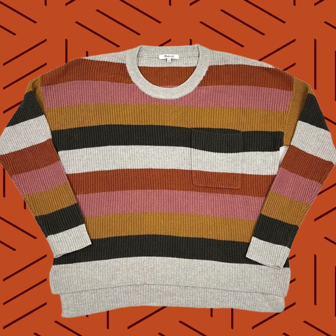 Madewell Madewell Thompson Sweater Womens L Oversized Walton Striped Patch Pocket Preppy Pullover Knit Crew Neck Multicolor Size L / US 10 / IT 46 - 1 Thumbnail