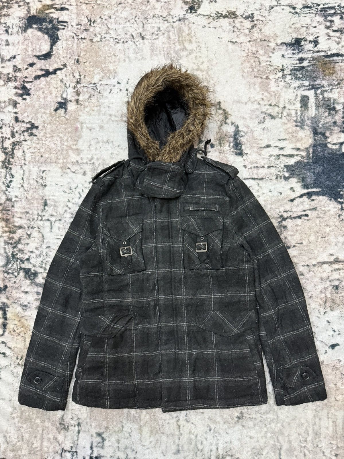 In The Attic In the Attic Rockers Garment wool plaid check fur jacket Size US S / EU 44-46 / 1 - 3 Thumbnail
