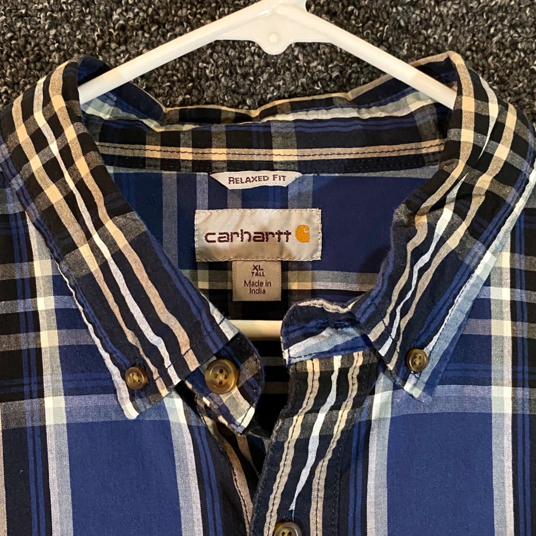 Carhartt Carhartt Shirt Mens XL Tall Blue White Plaid Button Down Relaxed Top S/S Work Size US XL / EU 56 / 4 - 2 Thumbnail