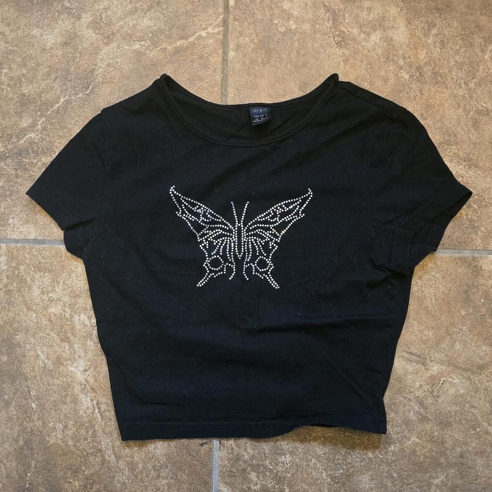 Shein Black Butterfly SHEIN Cropped Short Sleeve Size XS / US 0-2 / IT 36-38 - 1 Thumbnail