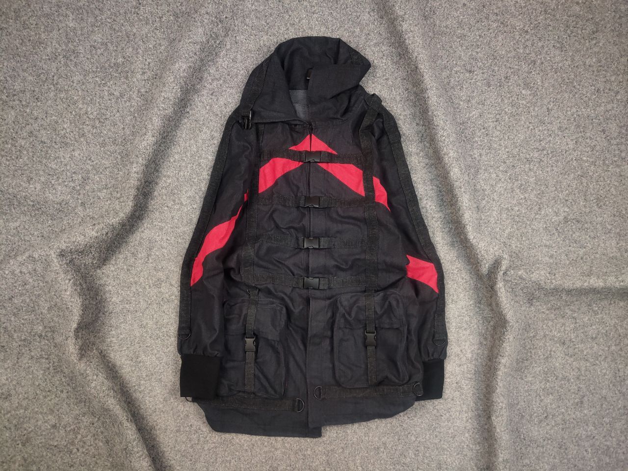 image of Avant Garde x Vintage 90's Japanese Bondage Cargo Pocket Long Jacket in Black, Men's (Size Medium)