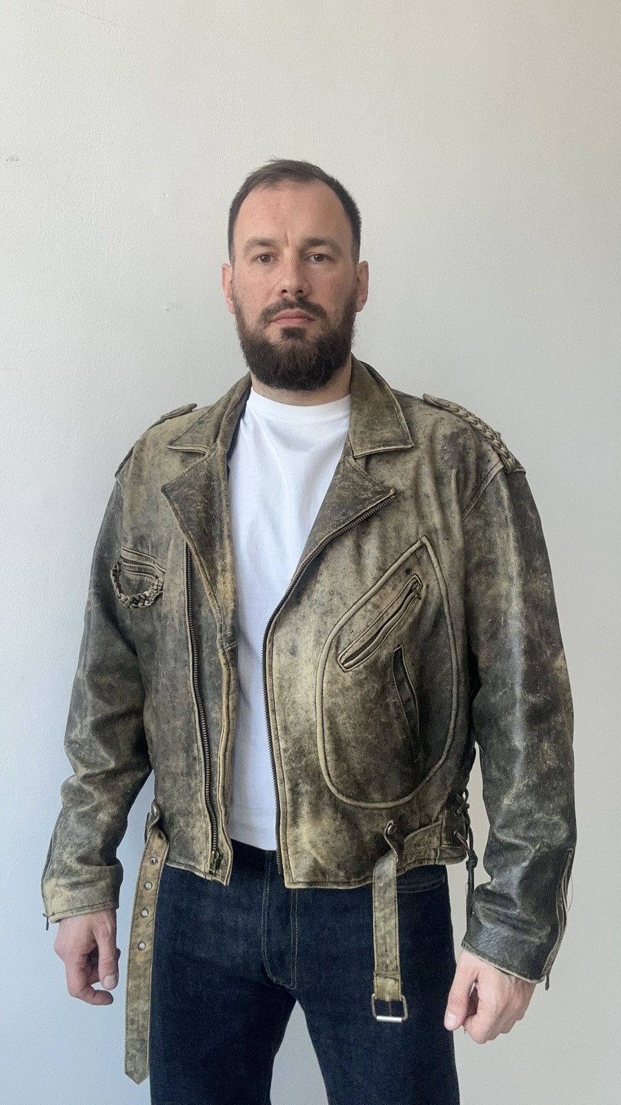 Other Leather Motorcycle Jacket XL Braided Shoulders Rocker Heavy Size US XL / EU 56 / 4 - 2 Thumbnail