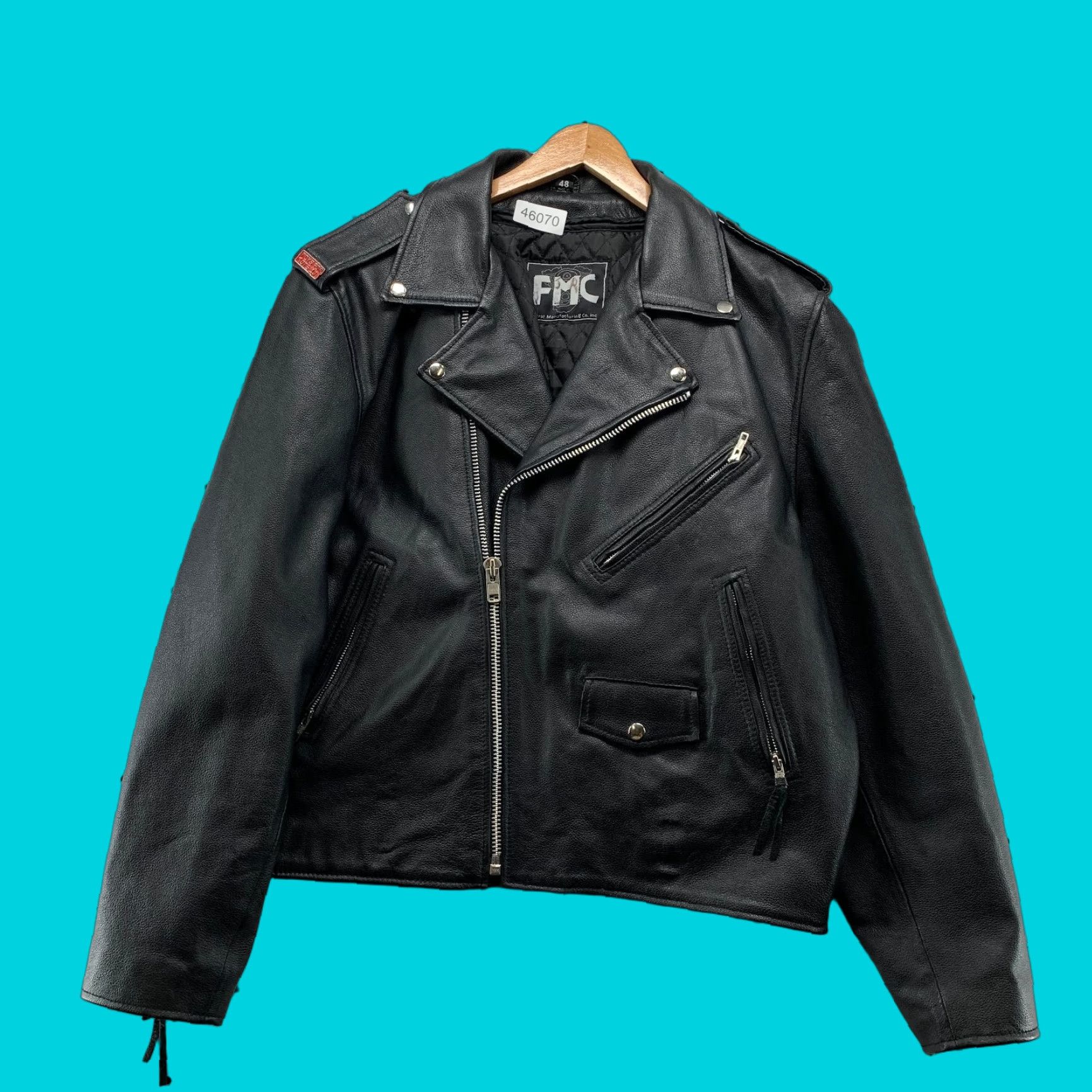 Vintage VINTAGE FMC Motorcycle Jacket Mens Size 48 Black Skeleton Reaper Biker Size US M / EU 48-50 / 2 - 1 Thumbnail