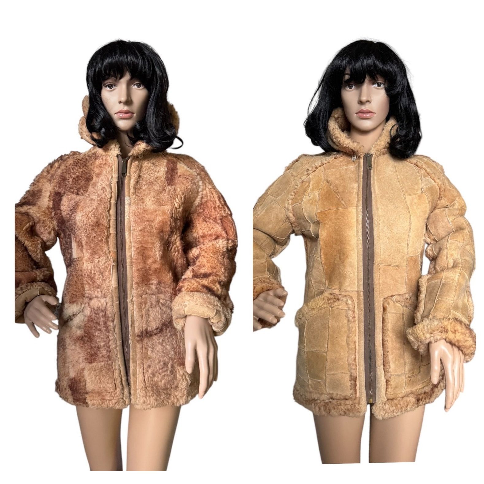 Vintage 70s Unbranded Patchwork Shearling Hooded Reversable Coat S Size S / US 4 / IT 40 - 1 Thumbnail