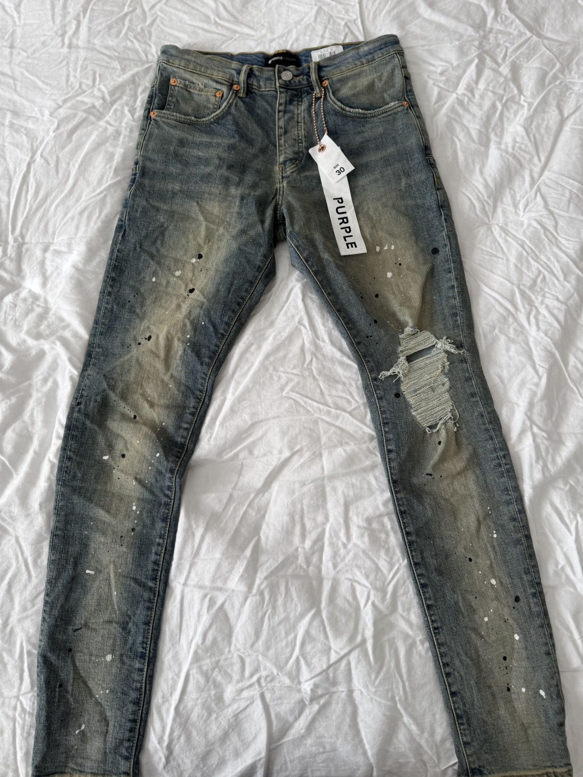 Purple Brand Purple Brand Mid Rise Destroy Paint Jeans “Blue” Size US 30 / EU 46 - 2 Thumbnail