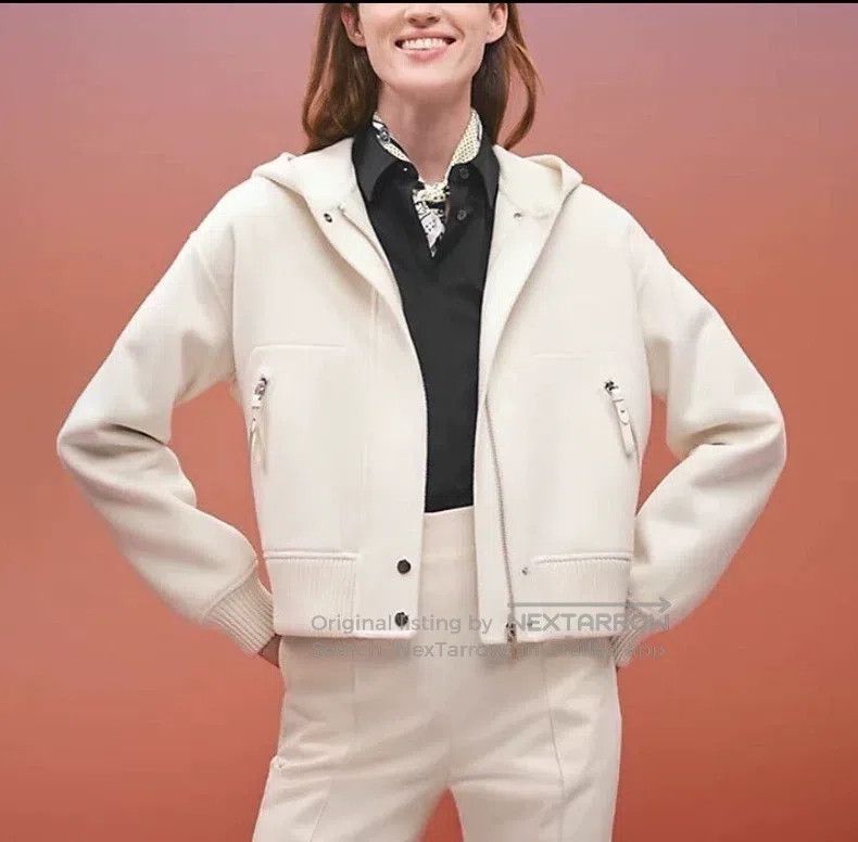 Hermes Hermes Off-white Cashmere Hooded Long Sleeve Jacket Size XS / US 0-2 / IT 36-38 - 8 Thumbnail