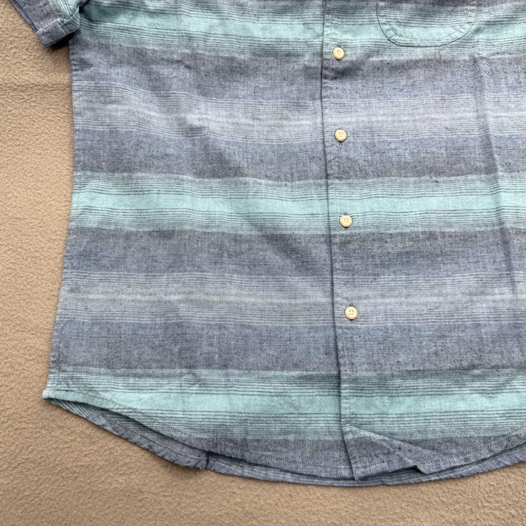 Vintage Wellen Shirt Mens Small Blue Striped Organic Cotton Hemp Short Sleeve Button Up Size US S / EU 44-46 / 1 - 6 Thumbnail