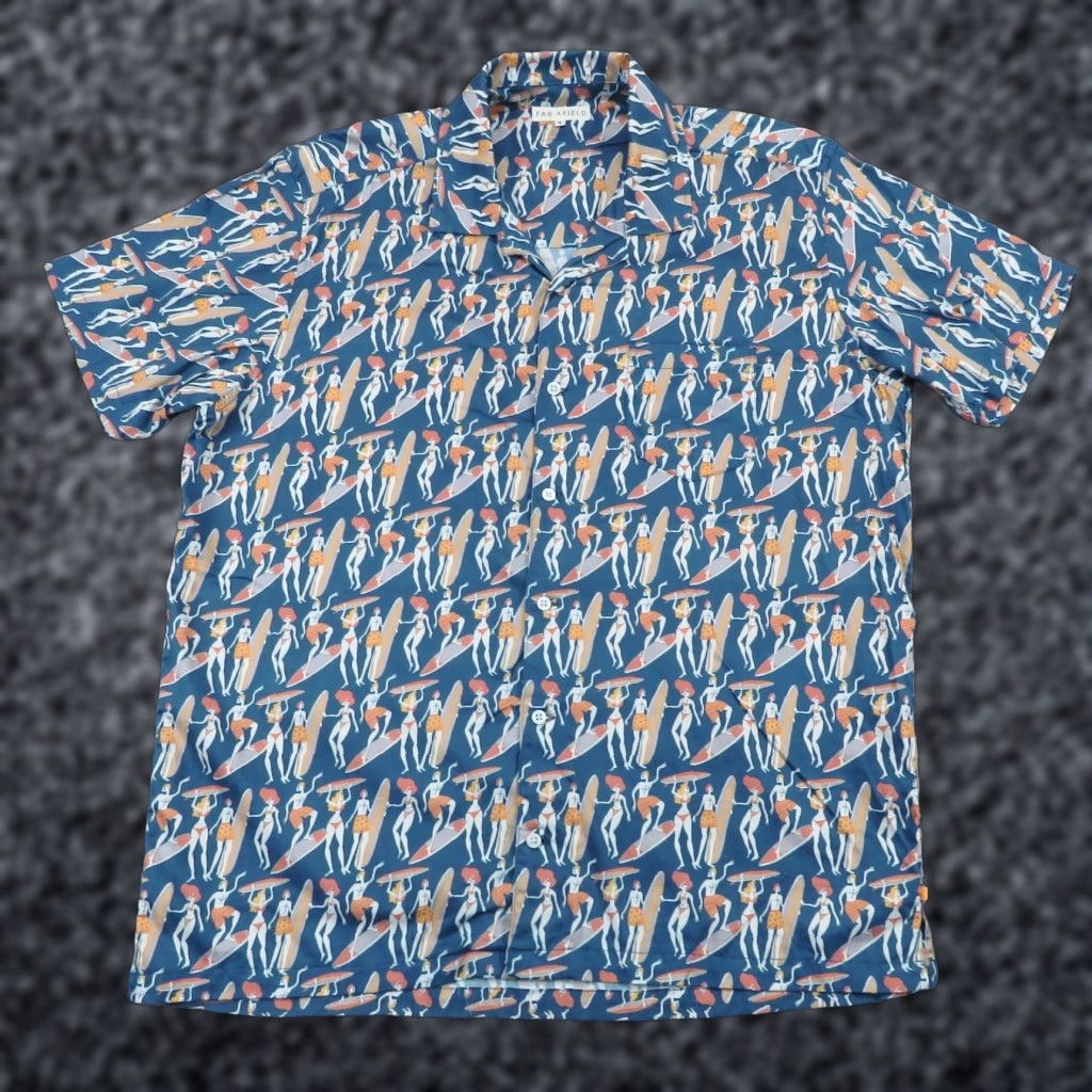 Far Afield Far Afield Shirt Mens 4 (XL) Blue Hawaiian Camp Collar All Over Surfer Surfing Size US S / EU 44-46 / 1 - 1 Thumbnail