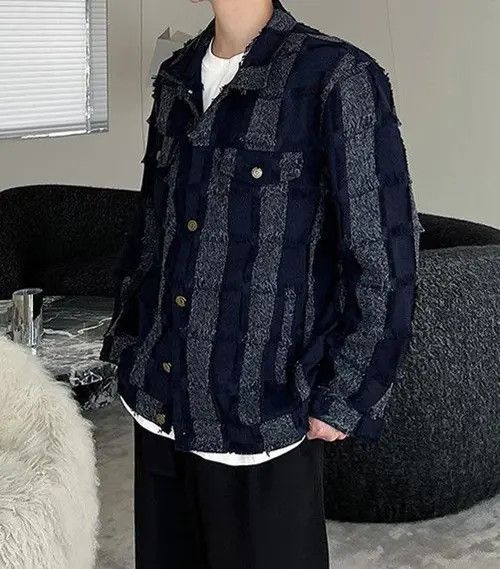 VIBE Blue Striped Denim Jacket Size US L / EU 52-54 / 3 - 6 Thumbnail