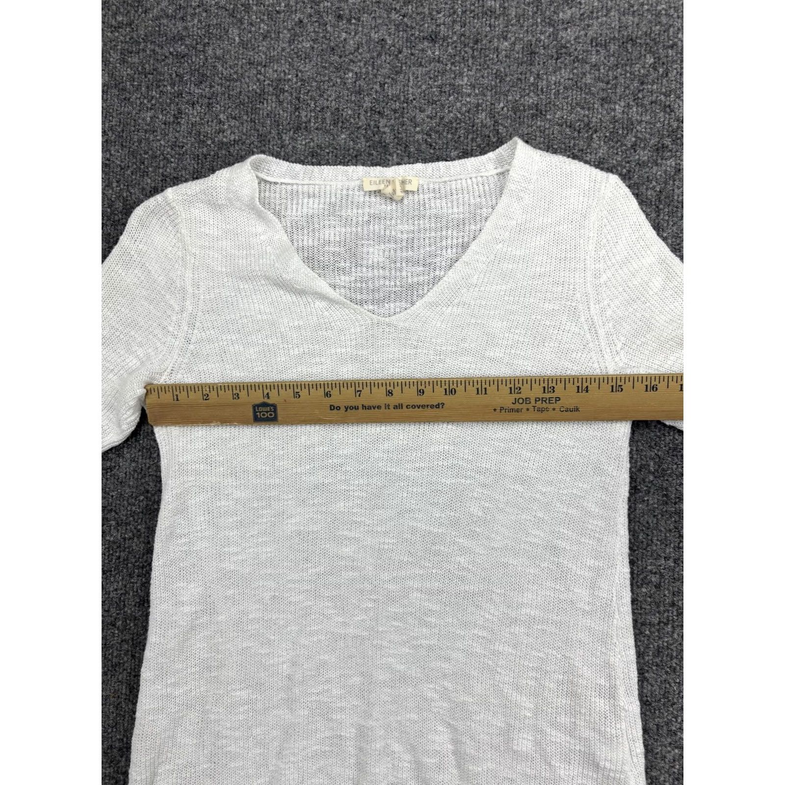 Eileen Fisher EILEEN FISHER Sweater Tunic Womens Petite PP White Linen Cotton V Neck Knit Short Sleeve Open-Knit Casual Spring Summer Womens Size XXS / US 00 / IT 34 - 3 Thumbnail