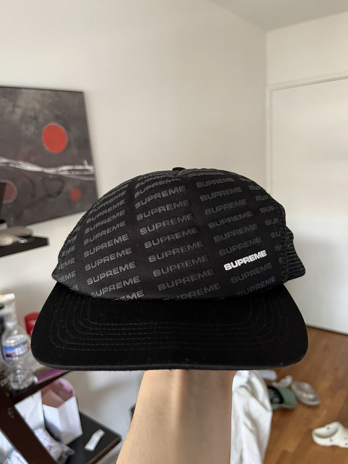 Supreme Supreme Repeat Mesh Back 5-Panel Black white logo monogram Size ONE SIZE - 1 Thumbnail