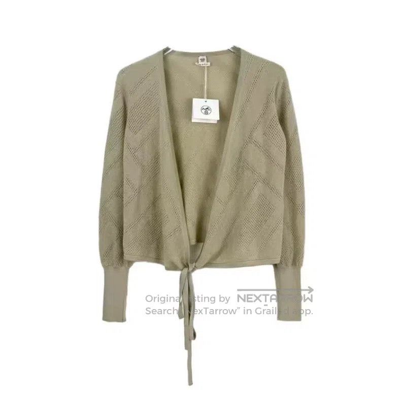 Hermes Hermes Gray Wool Knit Tie Front Cardigan Size XXS / US 00 / IT 34 - 1 Thumbnail