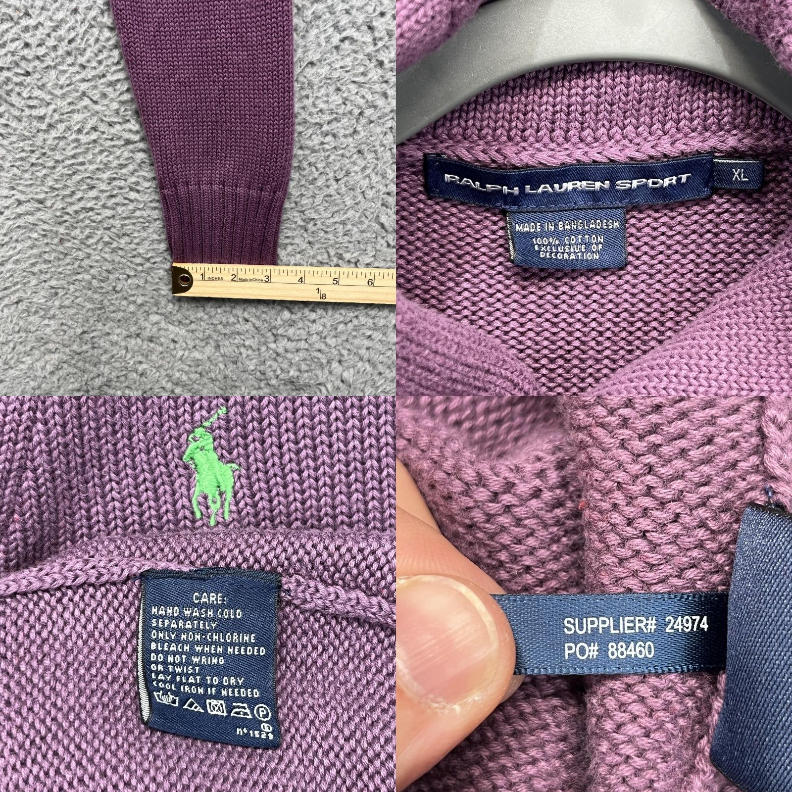 Polo Ralph Lauren VINTAGE Ralph Lauren Sport Sweater Womens XL Purple Shawl Collar Pullover Cotton Knit Size XL / US 12-14 / IT 48-50 - 9 Thumbnail