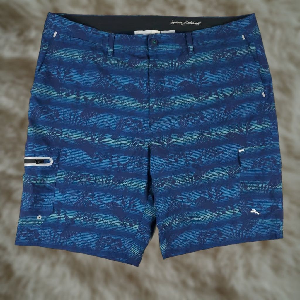 Tommy Bahama Tommy Bahama Shorts Mens 2XL Blue Striped Tropical Beach Board Swim Trunks Size US 39 - 1 Thumbnail