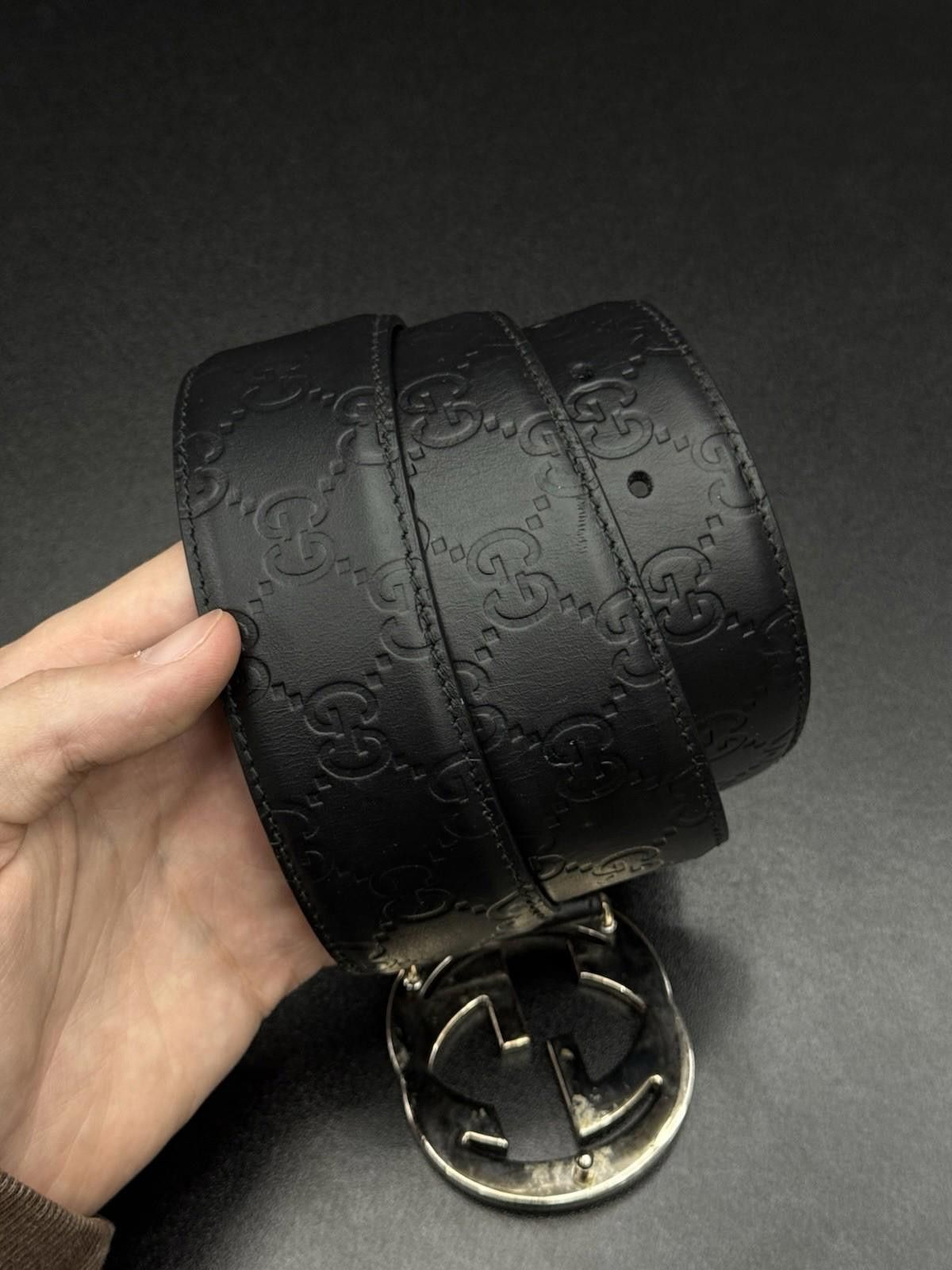 Gucci GG Canvas Wide Leather Belt In Black Size 90/36