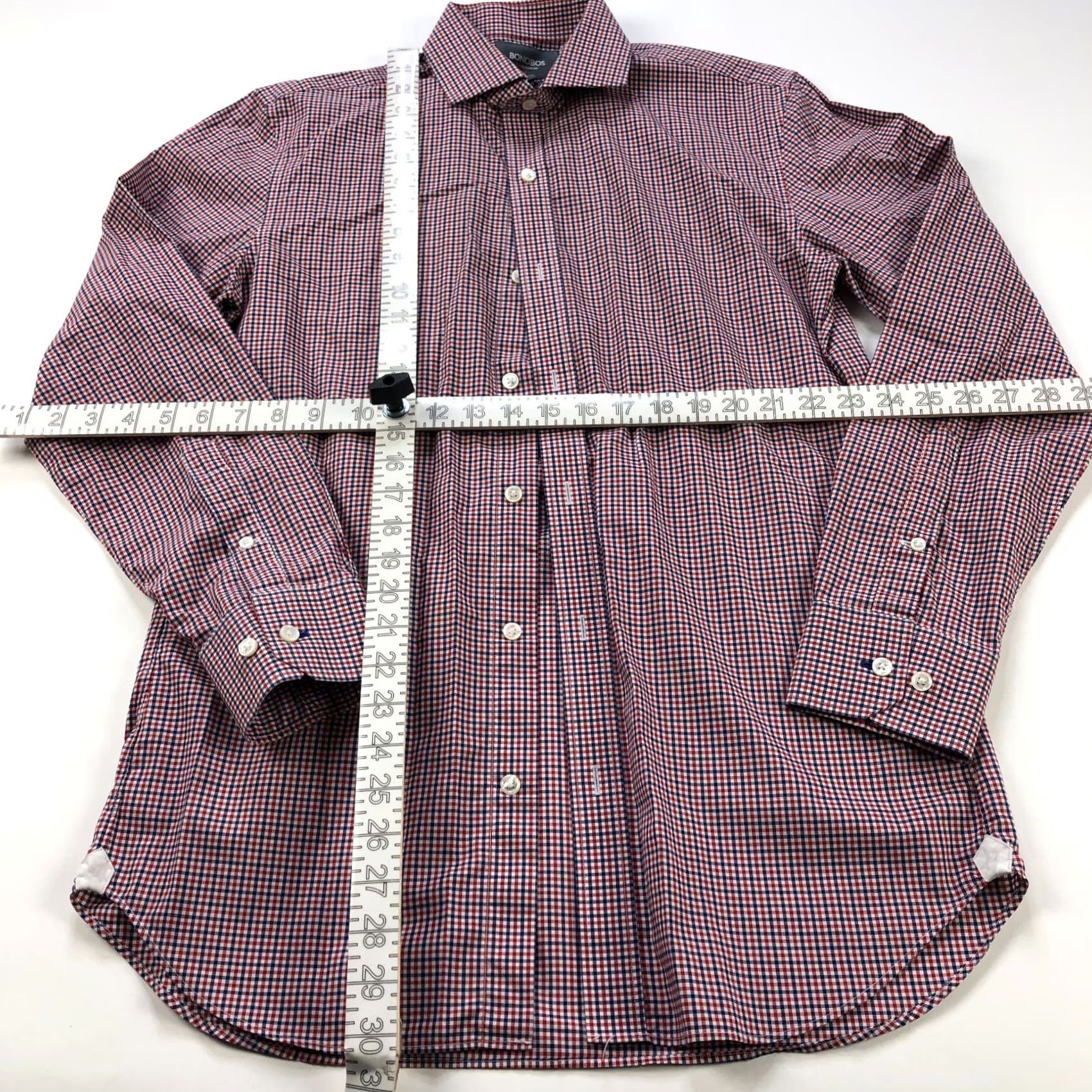 Bonobos Bonobos Slim Fit Dress Shirt Gingham Red Blue 15.5/34 Button LS Shirt Mens Size 42R - 2 Thumbnail