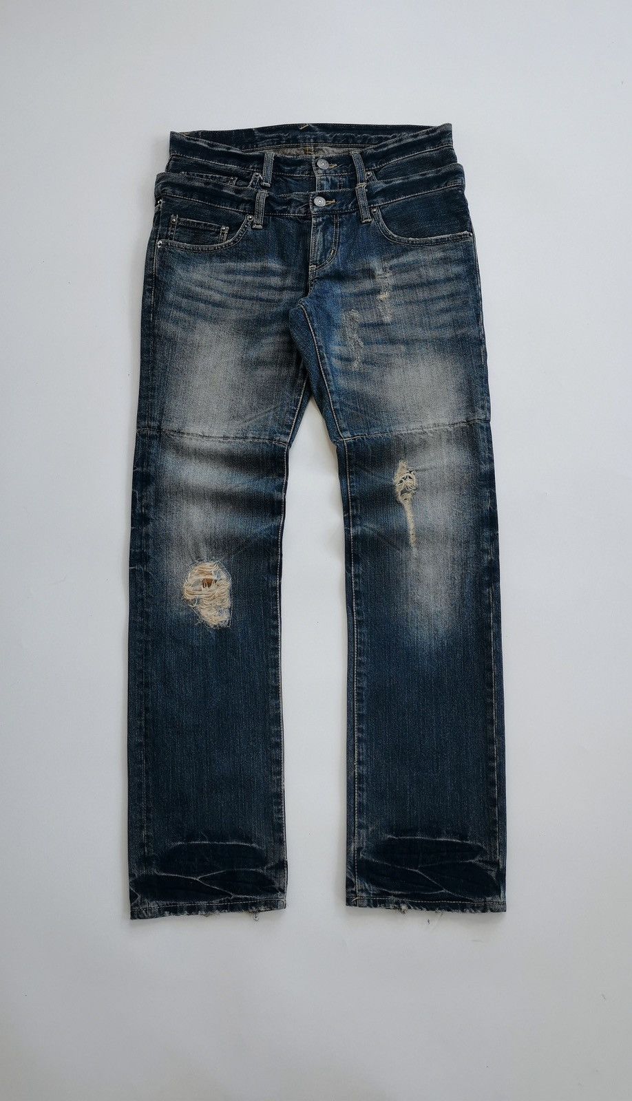 PPFM × The Smiths PPFM Double Waist Patchwork Distressed Denim Jeans Size US 32 / EU 48 - 3 Thumbnail