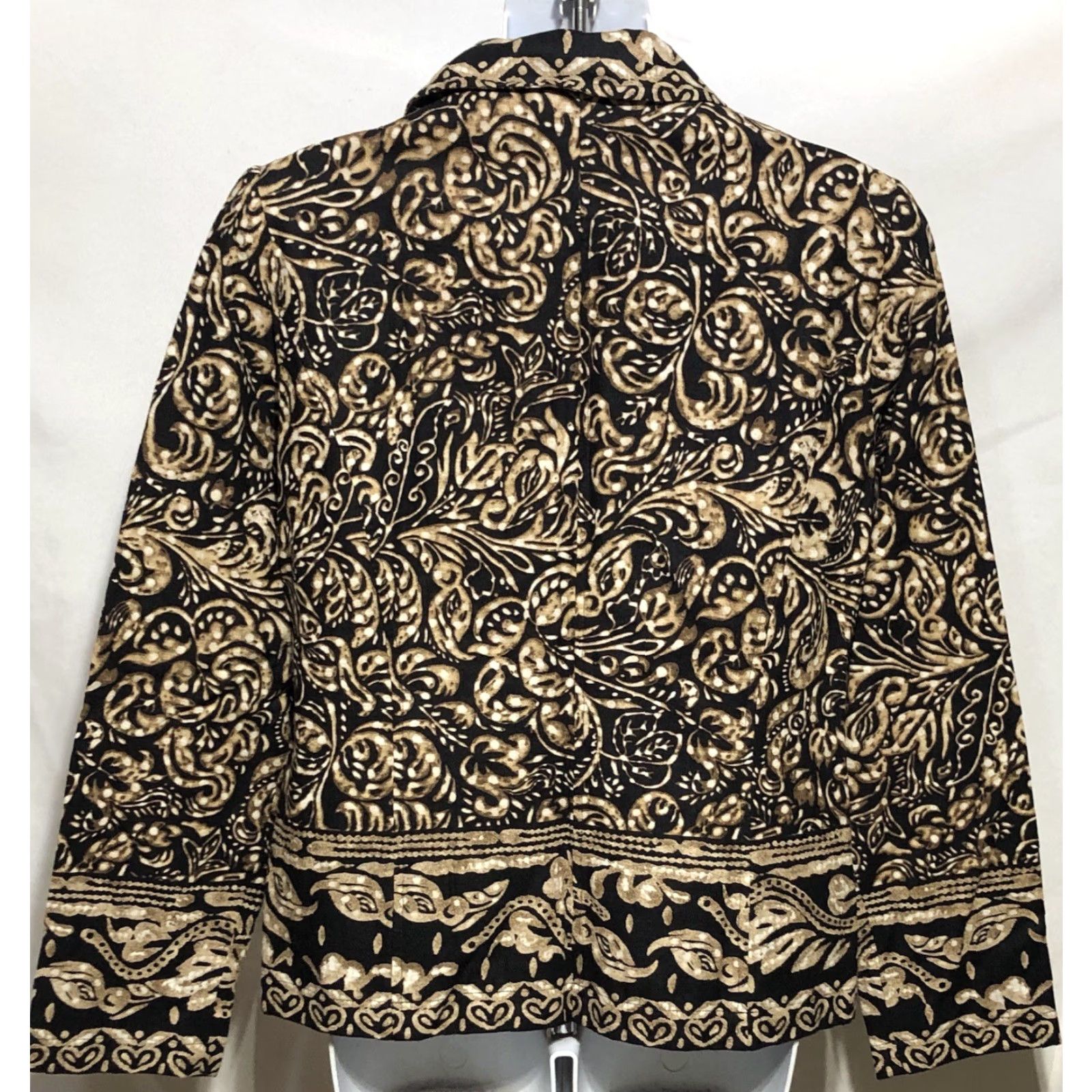 Vintage RQT Linen Jacket Size 10 Blk Gold Geo Zipper Front Long Sleeve Lined Collar Jacket Womens 10 Blk Geometric Geo Size L / US 10 / IT 46 - 3 Thumbnail