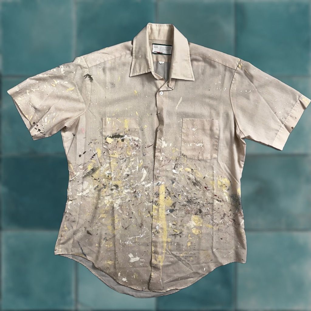 Sears VTG Sears Camp Shirt Short Sleeve 16 Yellow Cotton Blend Polyester Button-Up 60s 70s Mens Size US L / EU 52-54 / 3 - 1 Thumbnail