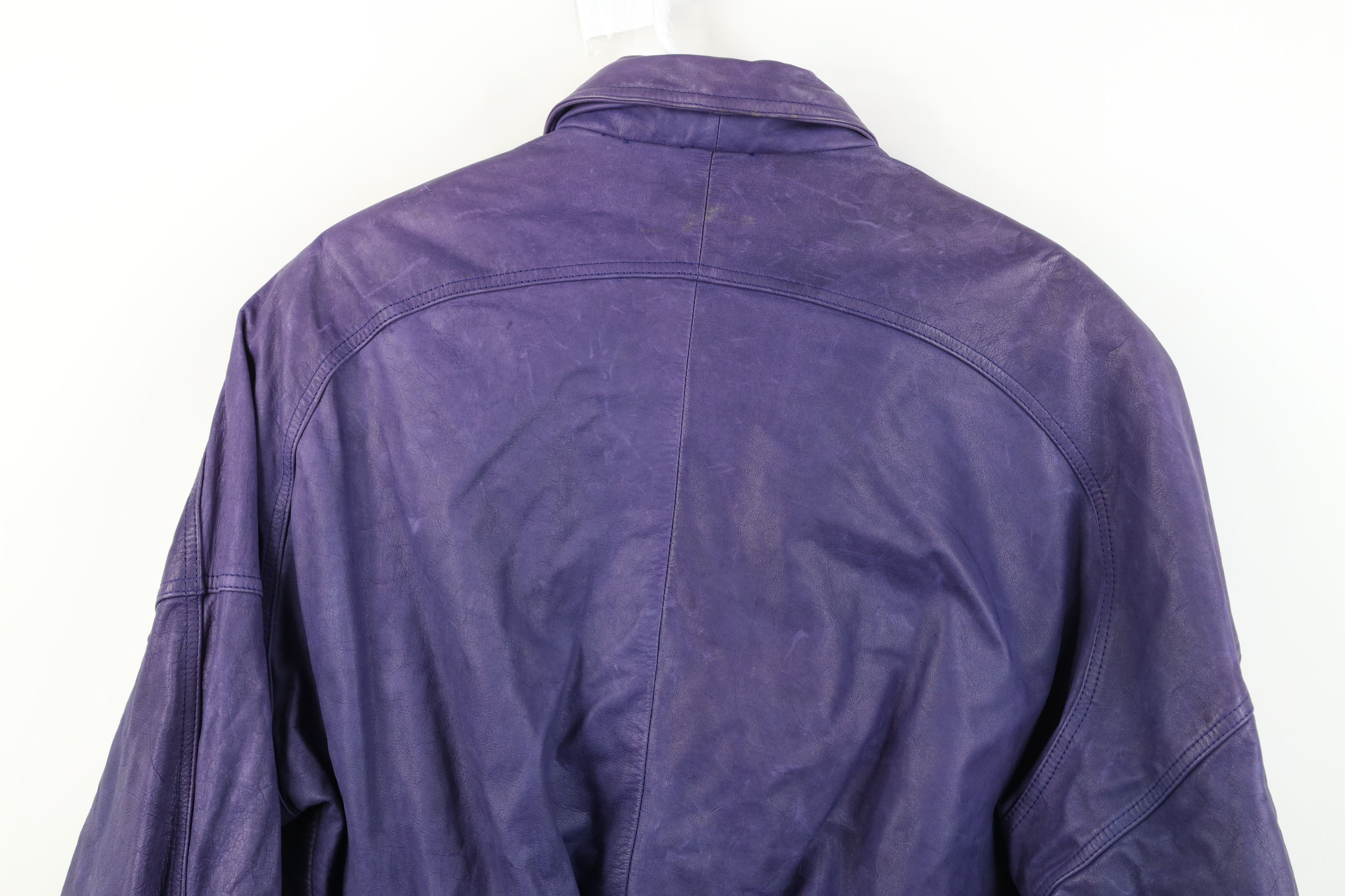 Vintage Vintage 90s Streetwear Belted Leather Bomber Jacket Purple Size M / US 6-8 / IT 42-44 - 14 Thumbnail