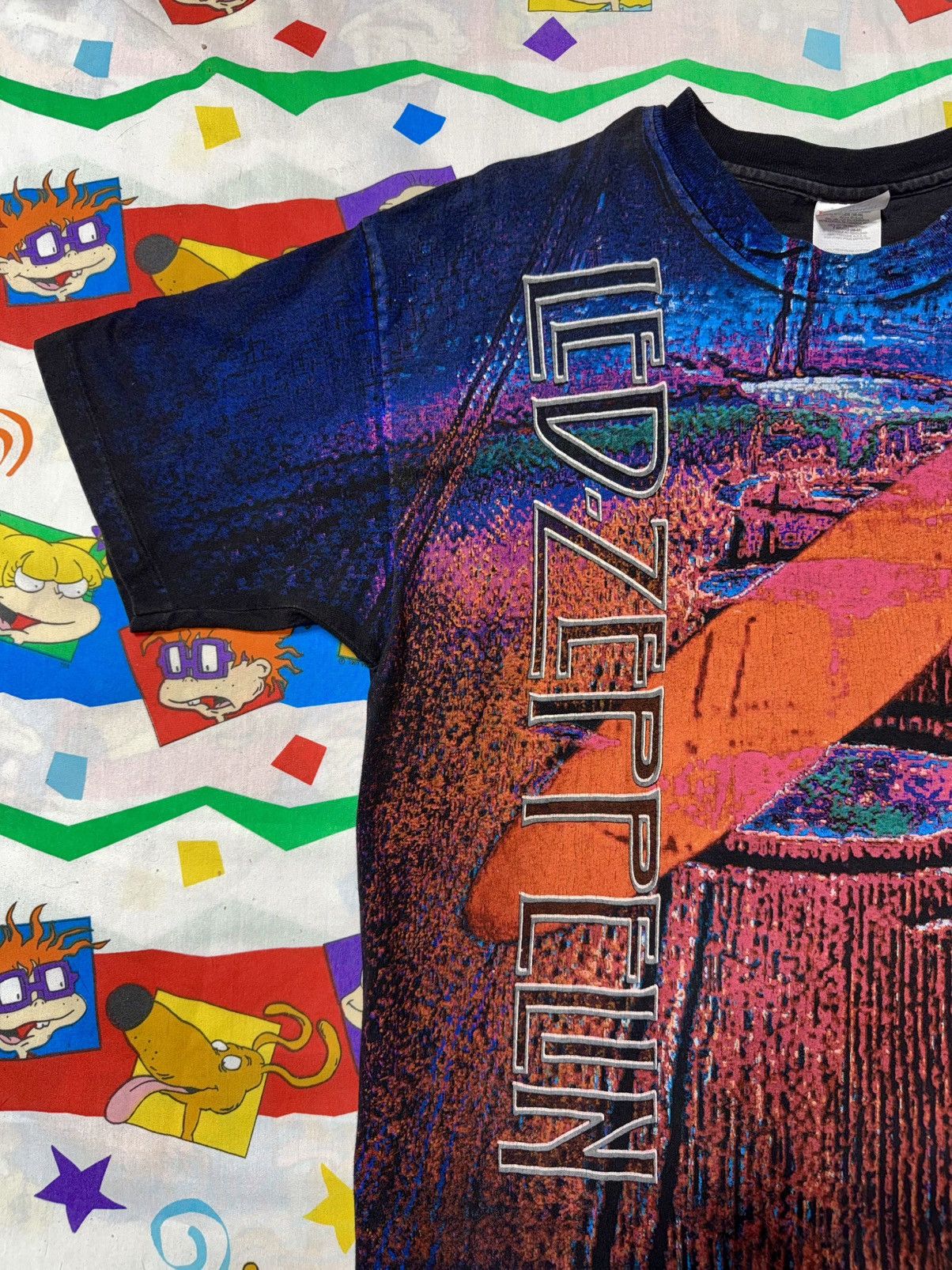 Hanes Vintage 1990s LED ZEPPELIN All Over Print T-SHIRT Size US XL / EU 56 / 4 - 4 Thumbnail