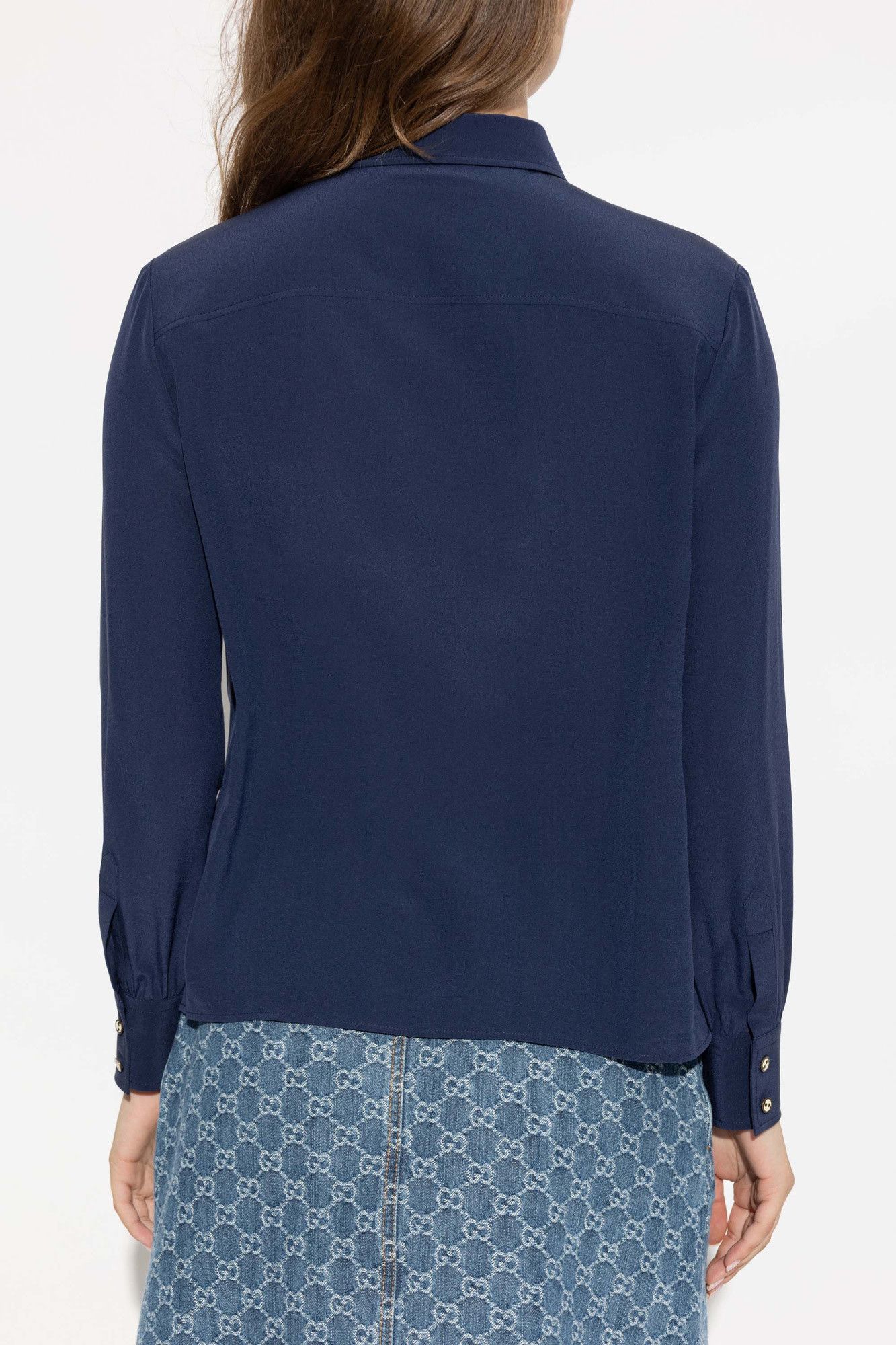 Gucci o1la5ras0526 Silk Crêpe De Chine Shirt in Blue Size S / US 4 / IT 40 - 4 Thumbnail