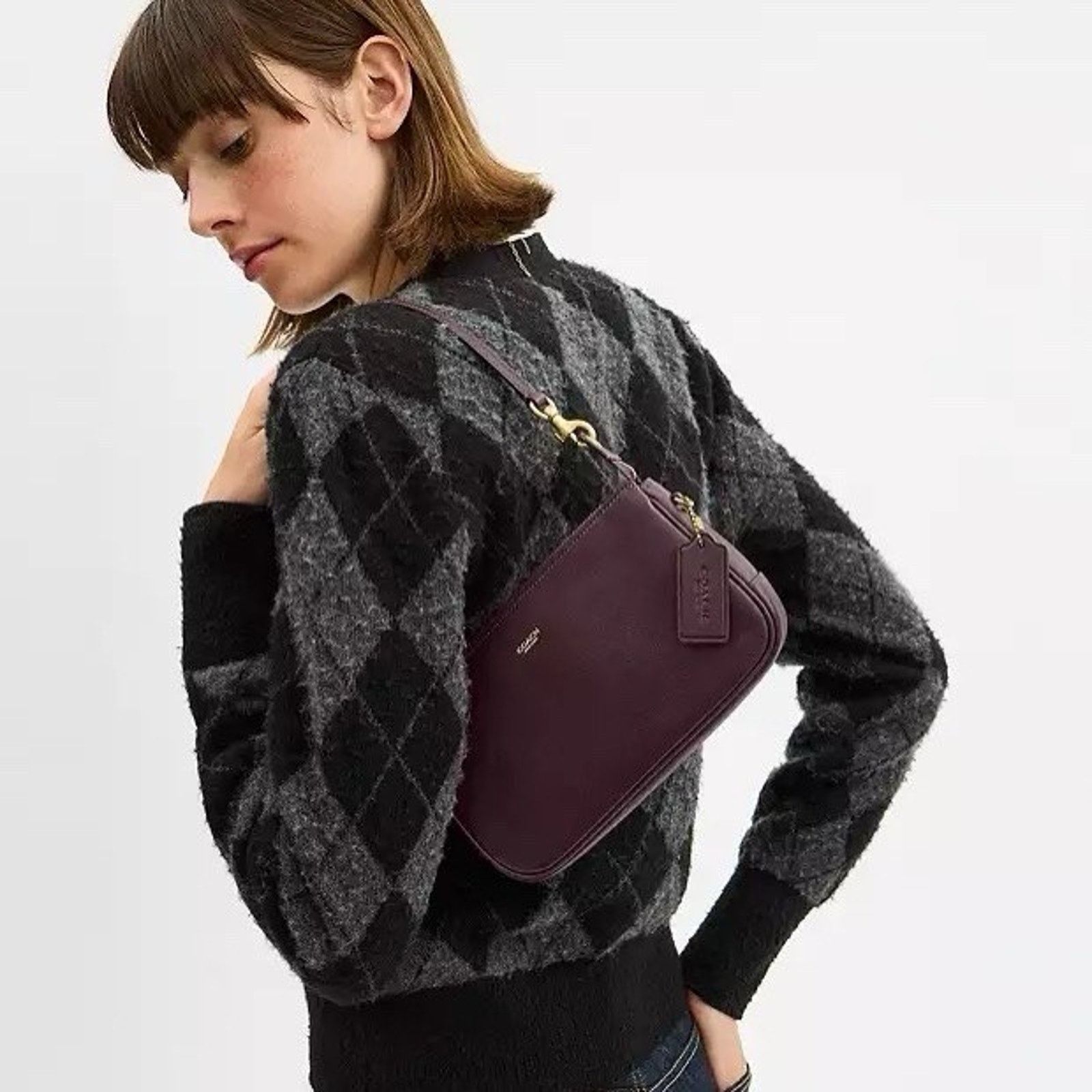 Coach NWT Coach Plaza Bag Brass/Black Currant Leather CCC41 Size ONE SIZE - 11 Thumbnail