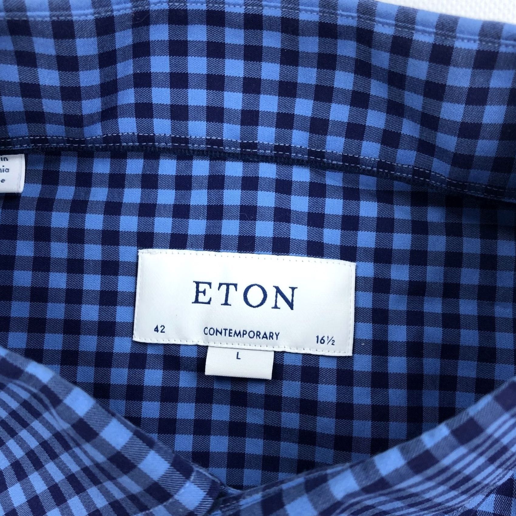 Eton Eton Shirt Gingham Button-Up Men's L 16.5 Blue Casual Contemporary Size US L / EU 52-54 / 3 - 5 Thumbnail