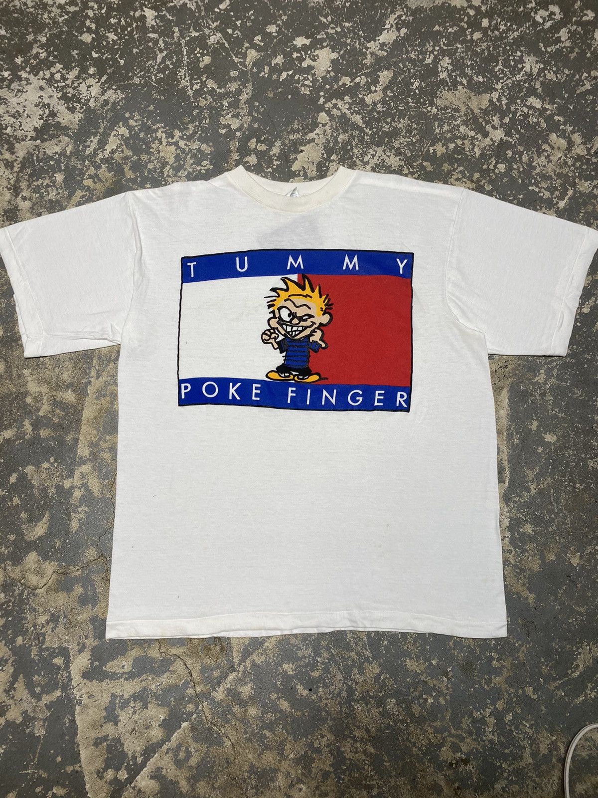 Japanese Brand × Vintage Vintage Tummy Poke Finger Calvin And Hobbes Parody 90 Tshirt Size US L / EU 52-54 / 3 - 1 Thumbnail