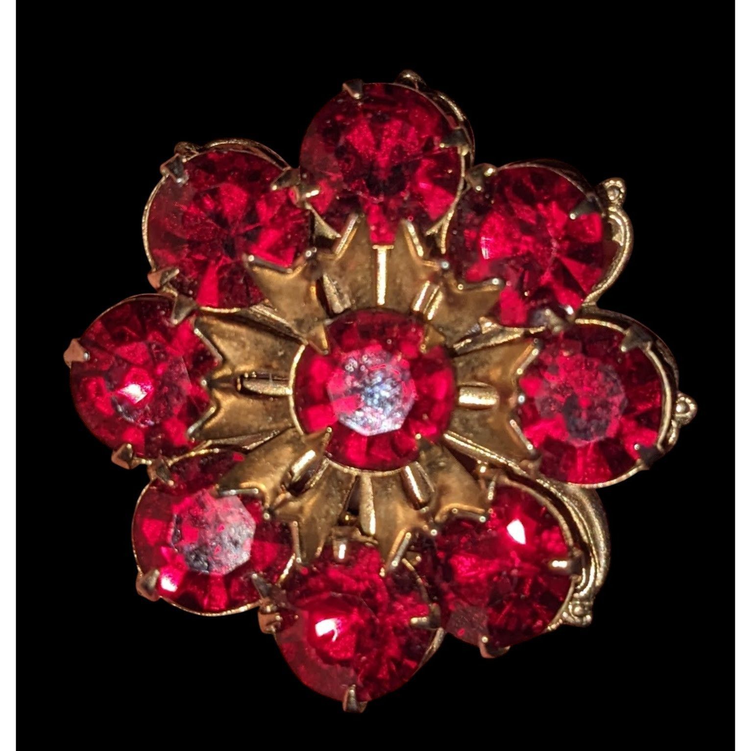 Other Vintage Vampire Red And Gold Tone Floral Gemmed Brooch Size ONE SIZE - 1 Thumbnail