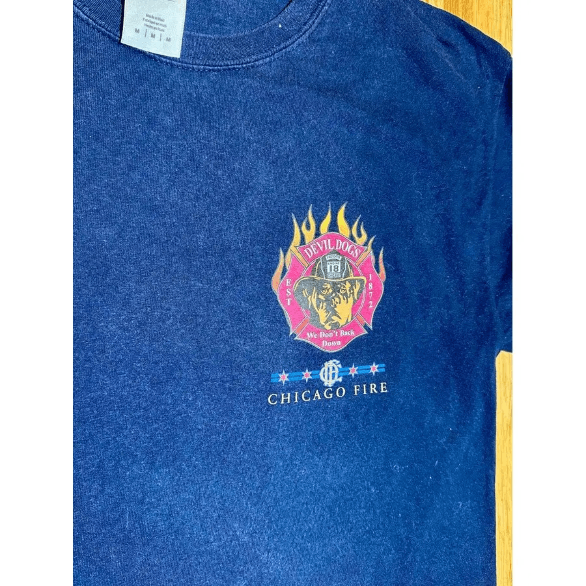 Gildan Chicago Fire Devil Graphic Tee Navy (Vintage Look) Size M Size US M / EU 48-50 / 2 - 4 Thumbnail
