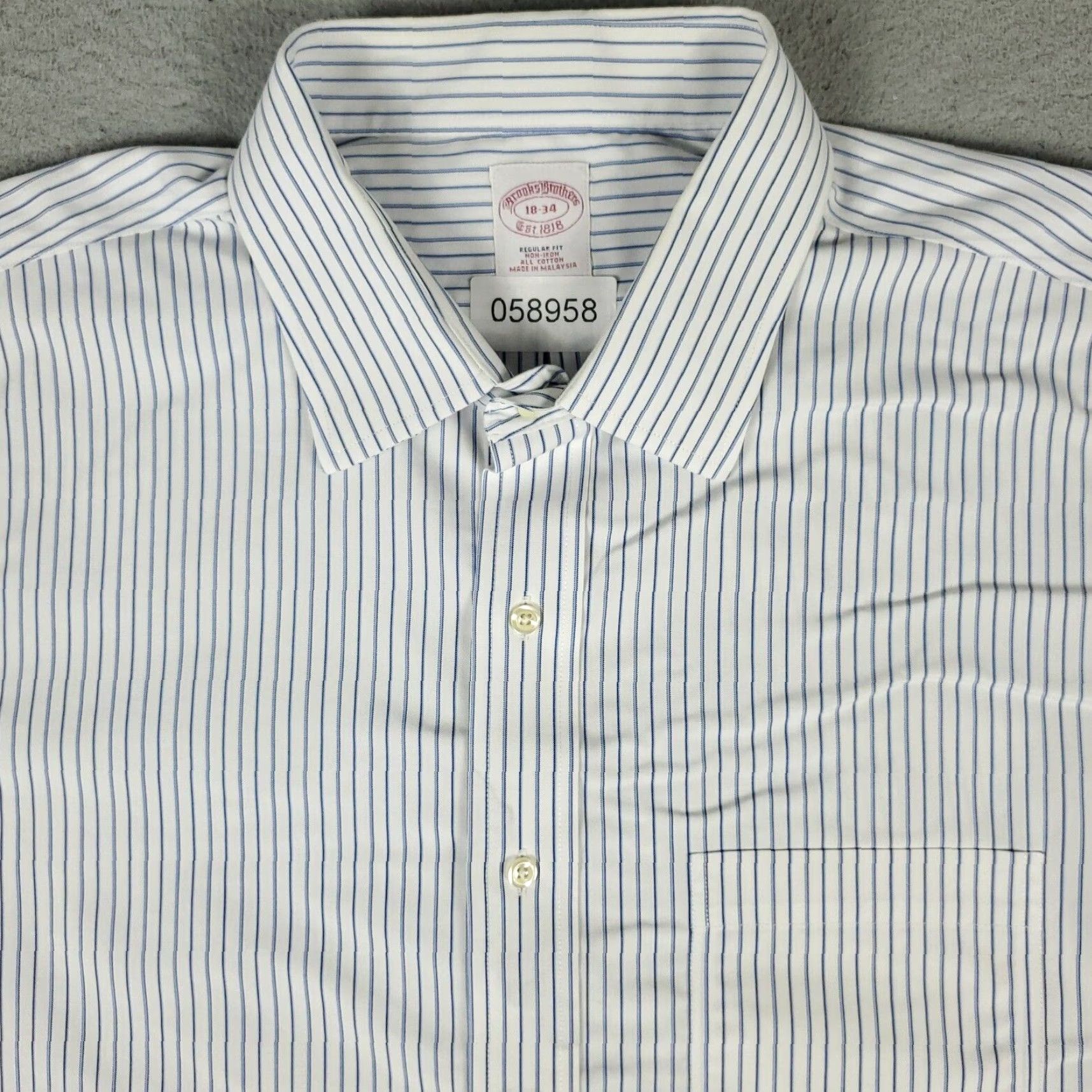 Brooks Brothers VINTAGE Brooks Brothers Dress Shirt Men Size 18 Long Sleeve Striped White Cotton Business Casual Formal Size 48R - 2 Thumbnail