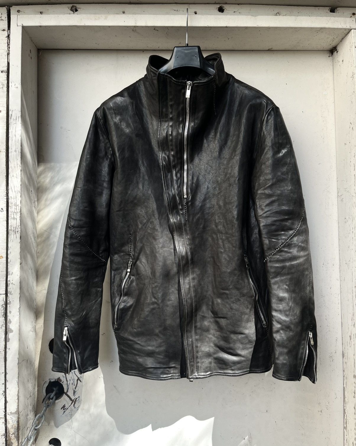 Guidi × Incarnation heavy black high neck leather jacket 48 M