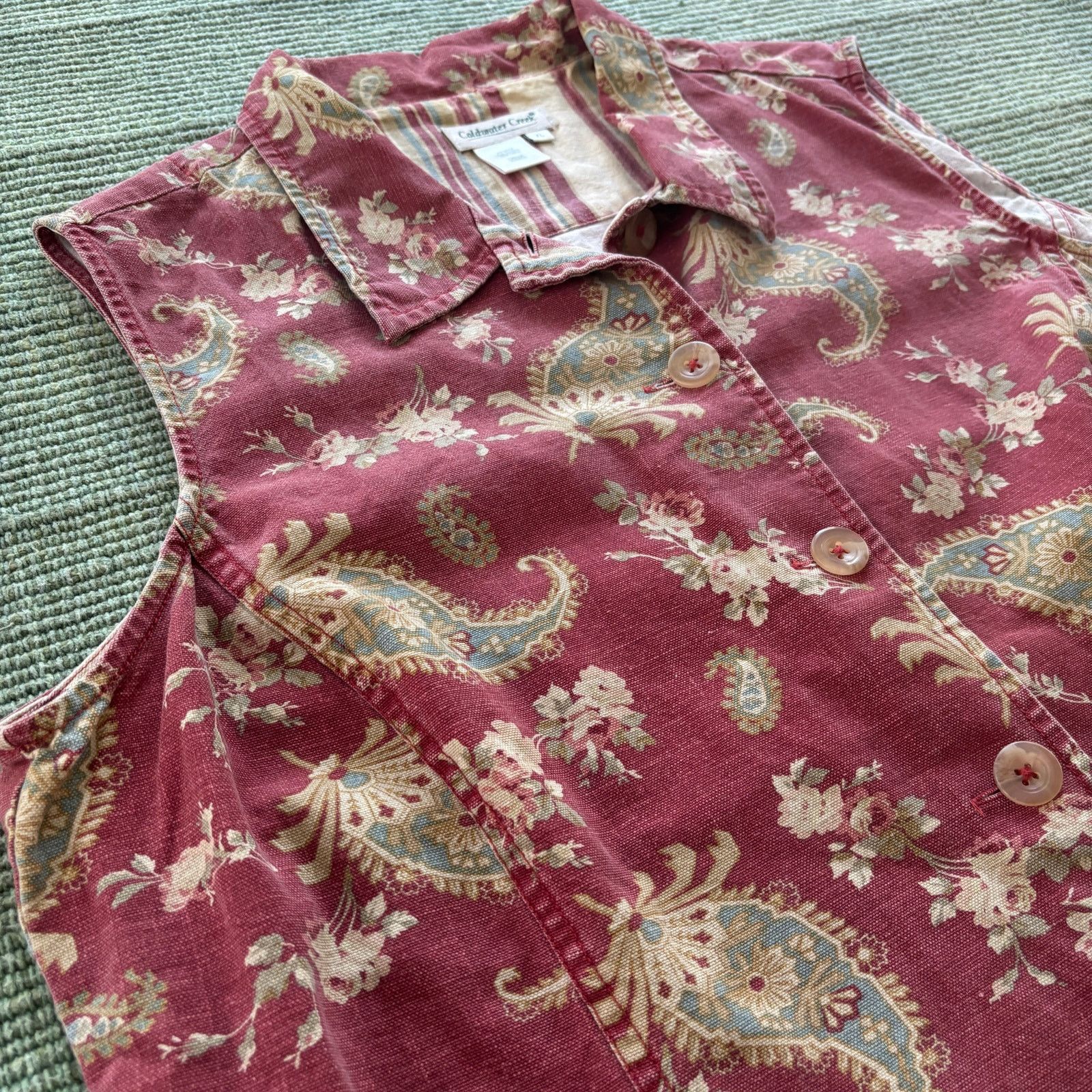 Coldwater Creek × Vintage Vintage Y2K Coldwater Creek Red Paisley Floral Cotton Vest Size XL / US 12-14 / IT 48-50 - 4 Thumbnail