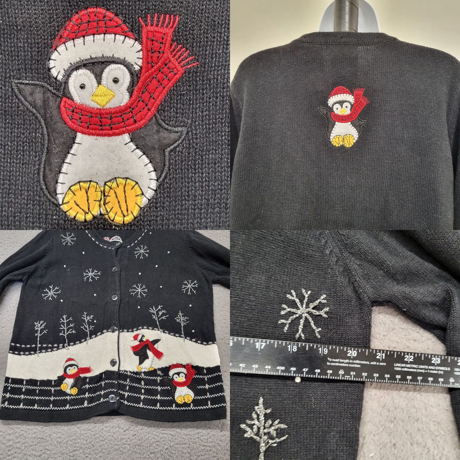 Vintage VINTAGE White Stag Cardigan Womens Large Black Winter Penguin Snowflake Knit Casual Cardigan Winter Snowflake Penguin 80s 90s Christmas Retro Size L / US 10 / IT 46 - 9 Thumbnail