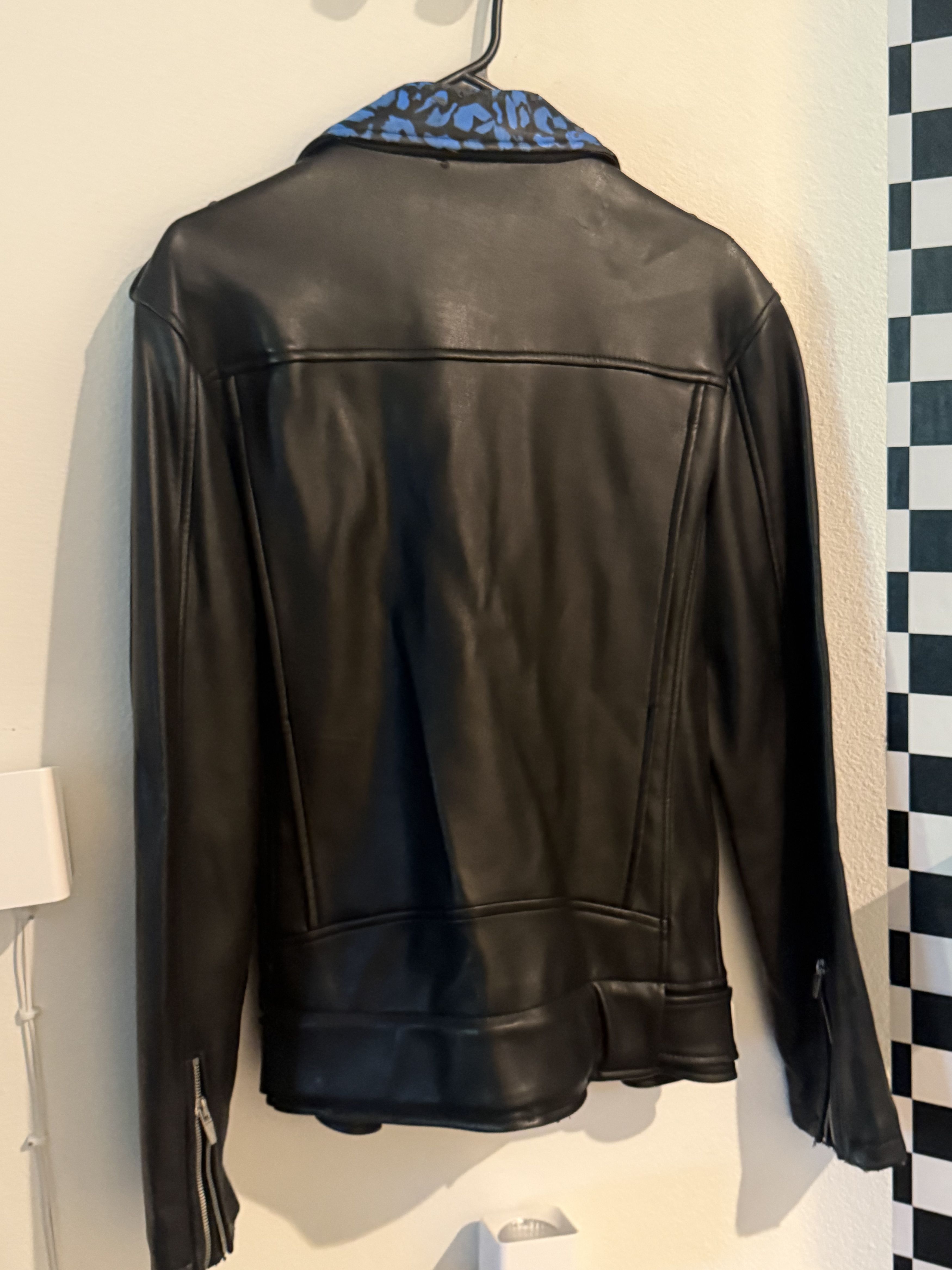 Zara Blue Leaopard Print Collar Leather Biker Jacket Size US M / EU 48-50 / 2 - 3 Thumbnail