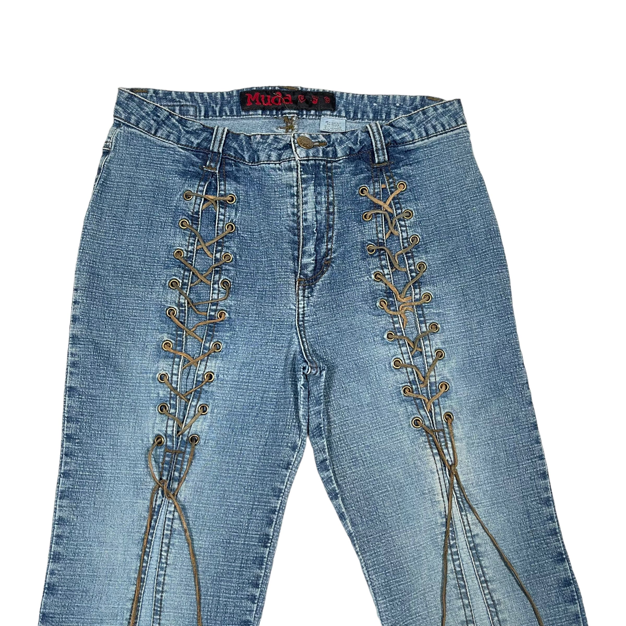 If Six Was Nine × KMRii × Tornado Mart Flare Lace Sick Punk Bell Bottom Denim Jeans Size US 27 - 3 Thumbnail